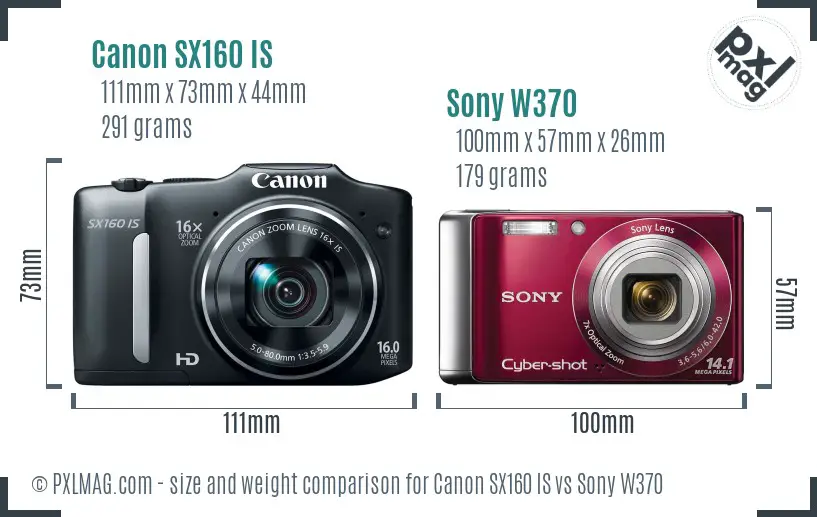 Canon SX160 IS vs Sony W370 size comparison