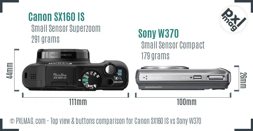 Canon SX160 IS vs Sony W370 top view buttons comparison