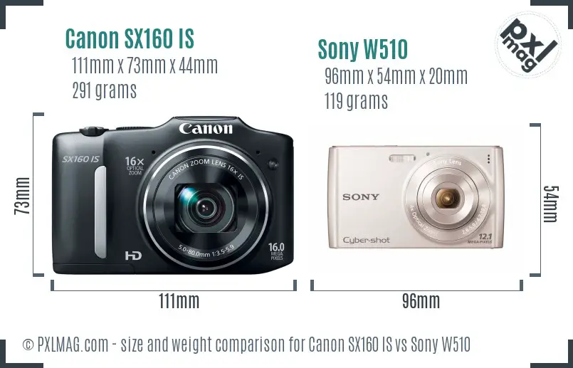 Canon SX160 IS vs Sony W510 size comparison