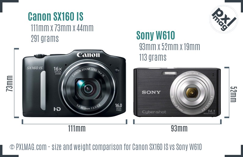 Canon SX160 IS vs Sony W610 size comparison Canon SX160 IS vs Sony W610 size comparison