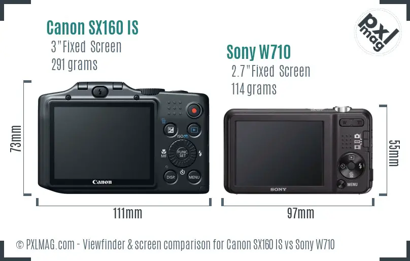 Canon SX160 IS vs Sony W710 Screen and Viewfinder comparison