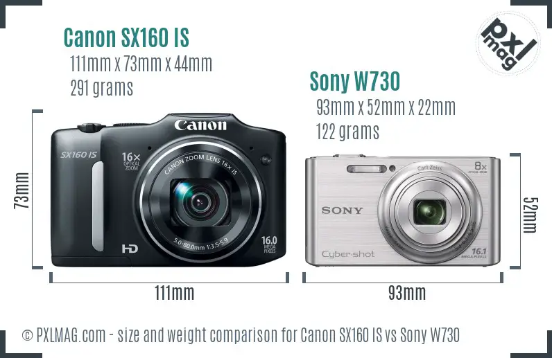 Canon SX160 IS vs Sony W730 size comparison Canon SX160 IS vs Sony W730 size comparison