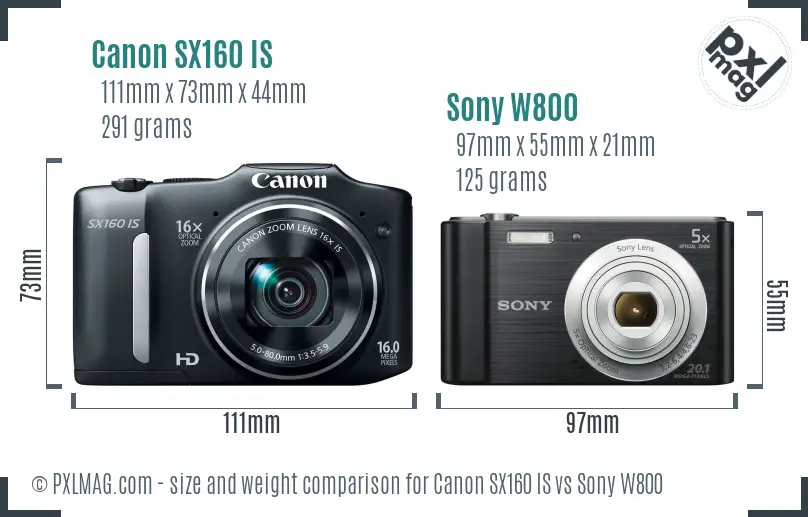 Canon SX160 IS vs Sony W800 size comparison