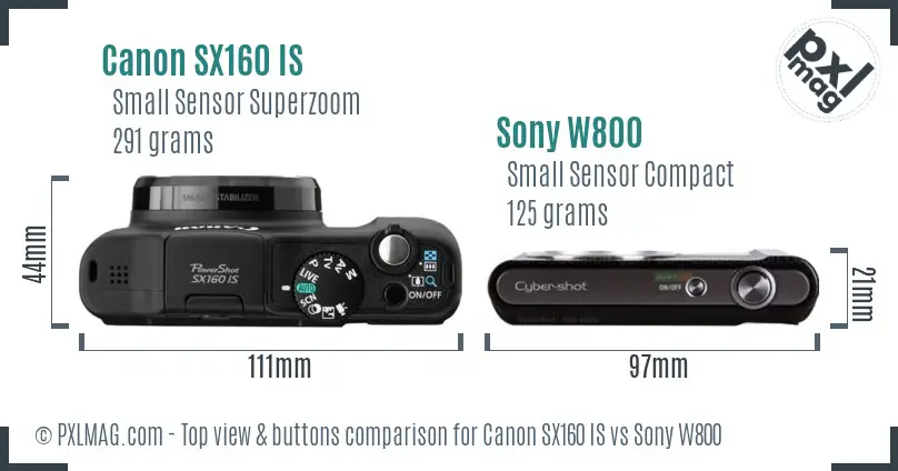 Canon SX160 IS vs Sony W800 top view buttons comparison
