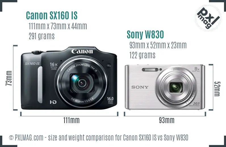 Canon SX160 IS vs Sony W830 size comparison