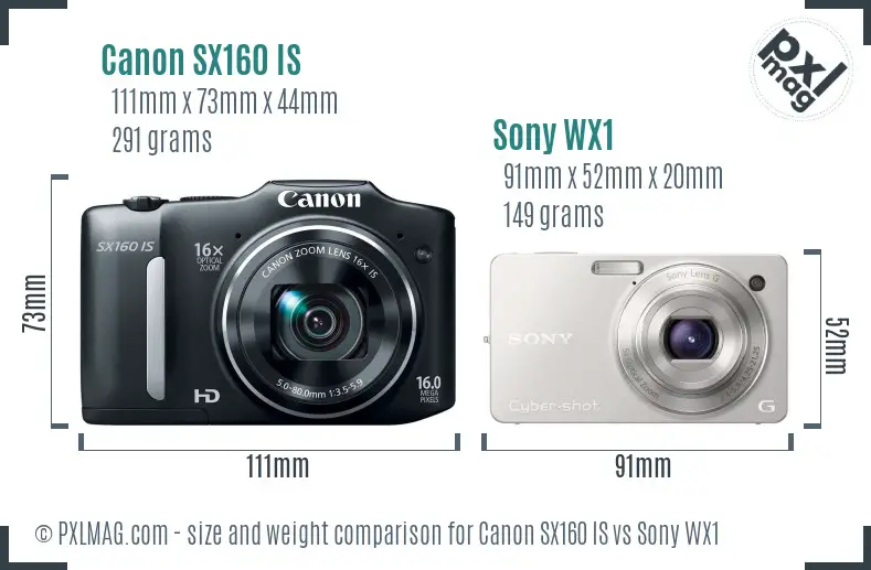 Canon SX160 IS vs Sony WX1 size comparison Canon SX160 IS vs Sony WX1 size comparison