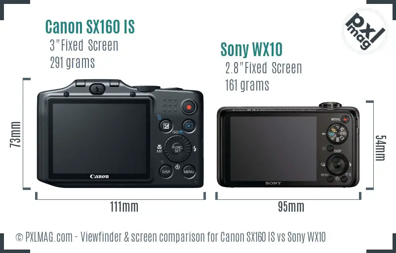Canon SX160 IS vs Sony WX10 Screen and Viewfinder comparison