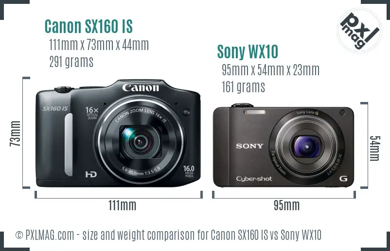 Canon SX160 IS vs Sony WX10 size comparison Canon SX160 IS vs Sony WX10 size comparison