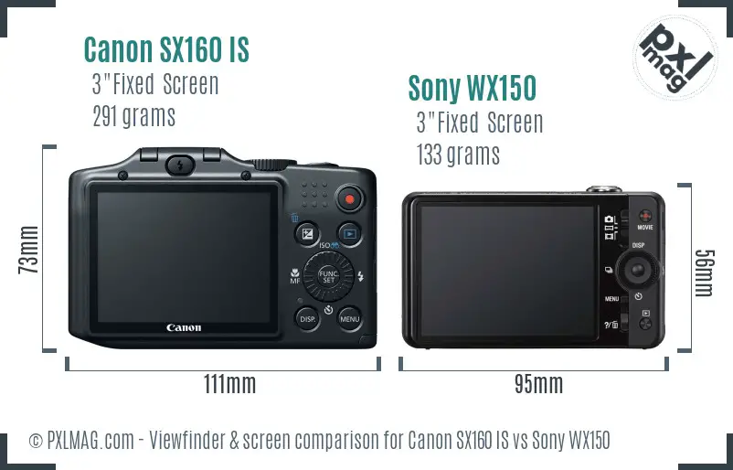 Canon SX160 IS vs Sony WX150 Screen and Viewfinder comparison Canon SX160 IS vs Sony WX150 Screen and Viewfinder comparison