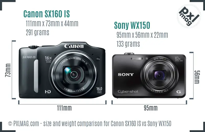 Canon SX160 IS vs Sony WX150 size comparison Canon SX160 IS vs Sony WX150 size comparison