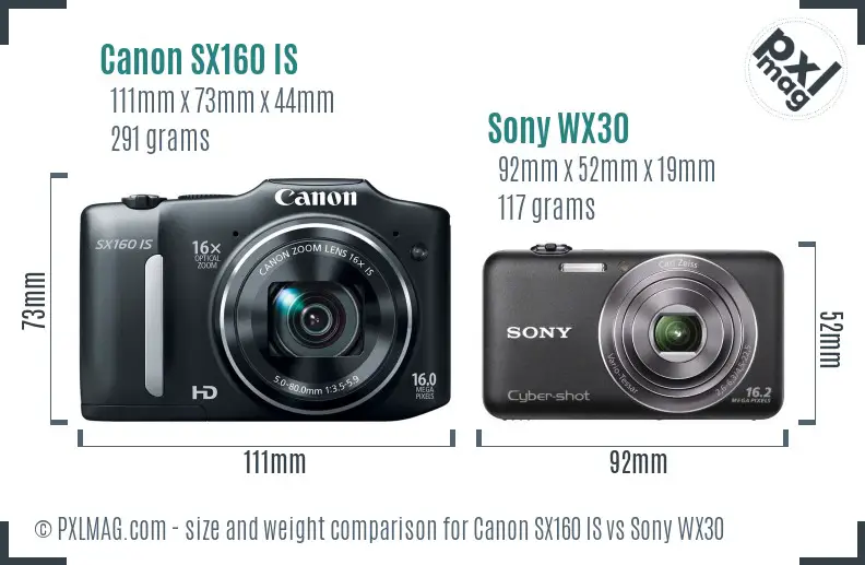 Canon SX160 IS vs Sony WX30 size comparison