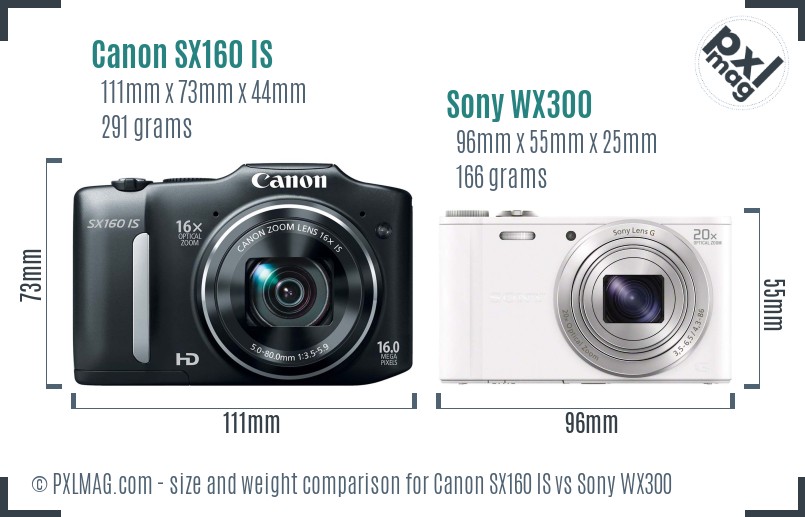 Canon SX160 IS vs Sony WX300 size comparison