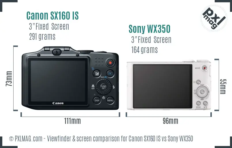 Canon SX160 IS vs Sony WX350 Screen and Viewfinder comparison