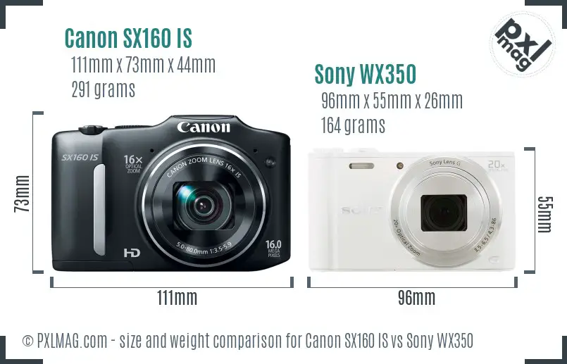 Canon SX160 IS vs Sony WX350 size comparison
