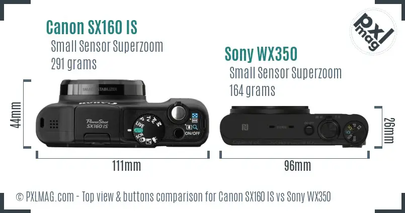 Canon SX160 IS vs Sony WX350 top view buttons comparison