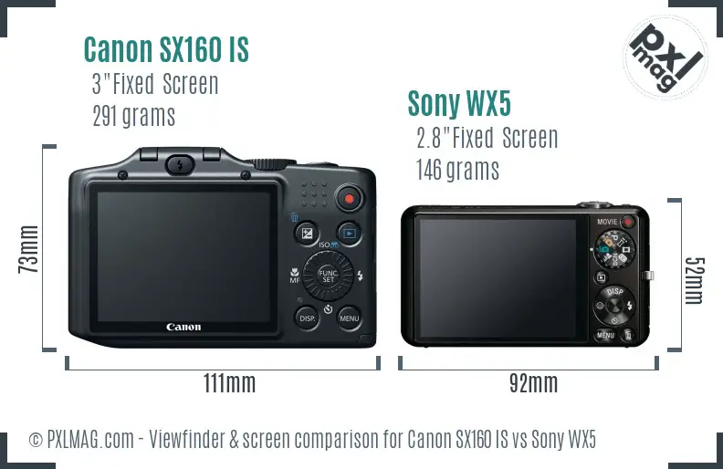 Canon SX160 IS vs Sony WX5 Screen and Viewfinder comparison Canon SX160 IS vs Sony WX5 Screen and Viewfinder comparison