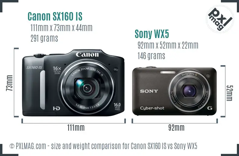 Canon SX160 IS vs Sony WX5 size comparison Canon SX160 IS vs Sony WX5 size comparison