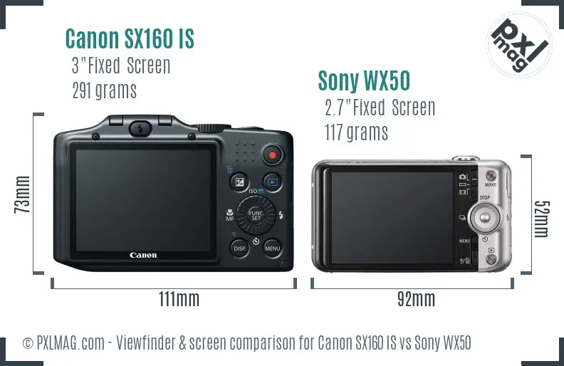 Canon SX160 IS vs Sony WX50 Screen and Viewfinder comparison