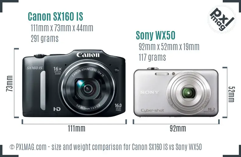 Canon SX160 IS vs Sony WX50 size comparison