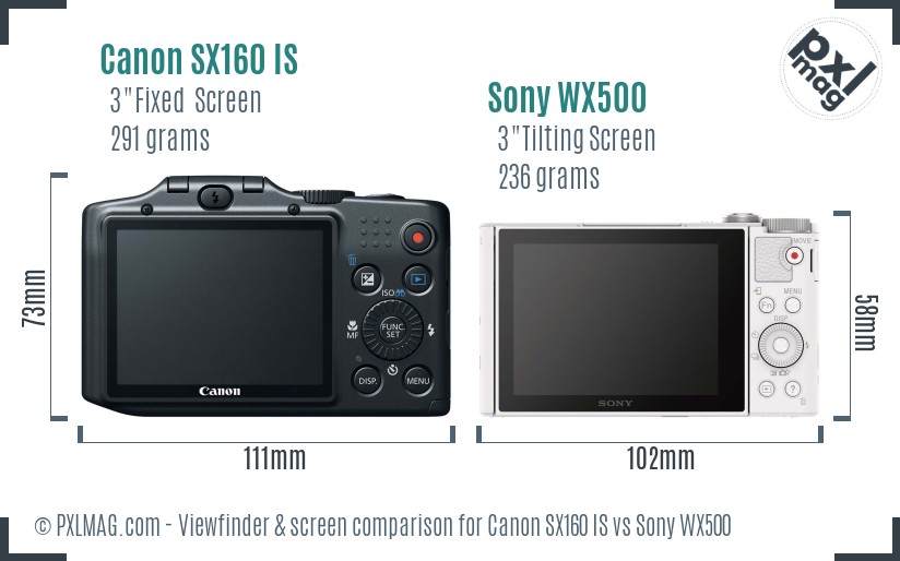 Canon SX160 IS vs Sony WX500 Screen and Viewfinder comparison