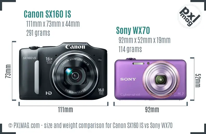 Canon SX160 IS vs Sony WX70 size comparison Canon SX160 IS vs Sony WX70 size comparison