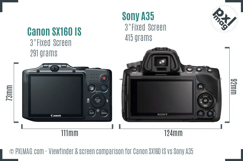 Canon SX160 IS vs Sony A35 Screen and Viewfinder comparison
