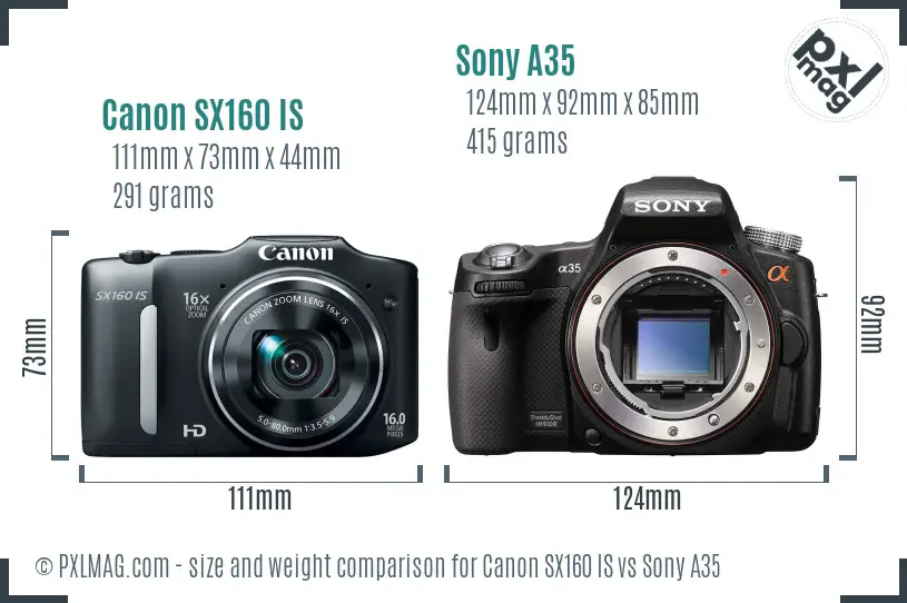 Canon SX160 IS vs Sony A35 size comparison