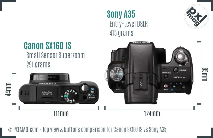 Canon SX160 IS vs Sony A35 top view buttons comparison