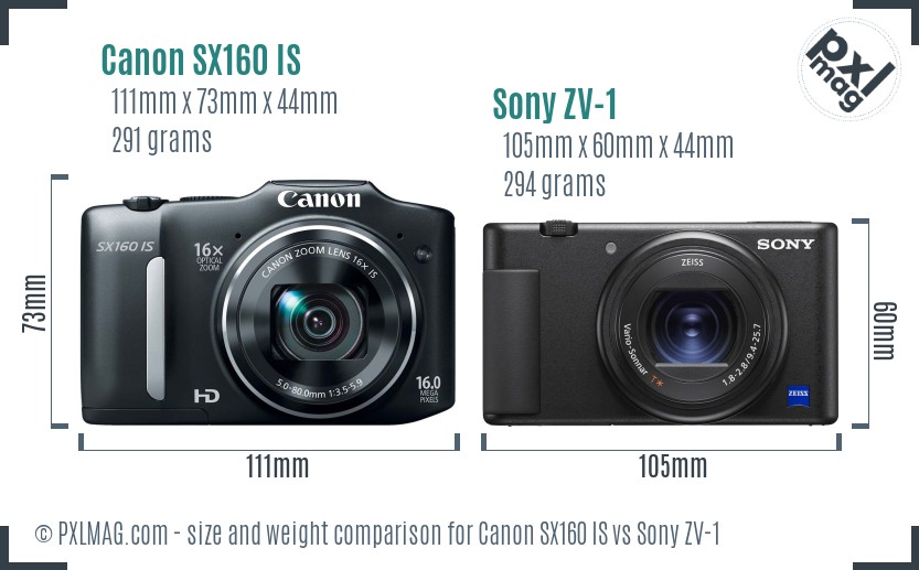 Canon SX160 IS vs Sony ZV-1 size comparison