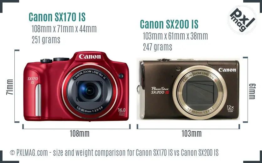 Canon SX170 IS vs Canon SX200 IS size comparison