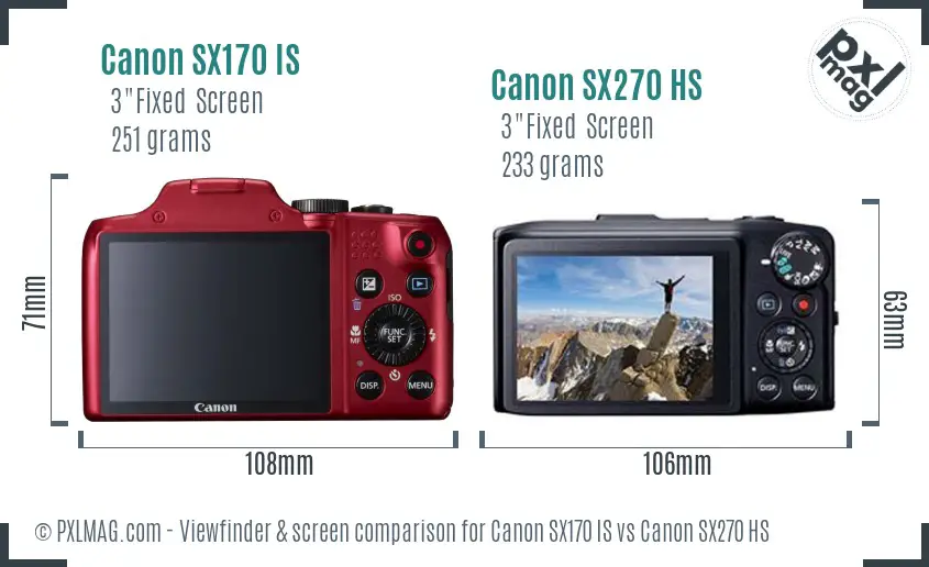 Canon SX170 IS vs Canon SX270 HS Screen and Viewfinder comparison