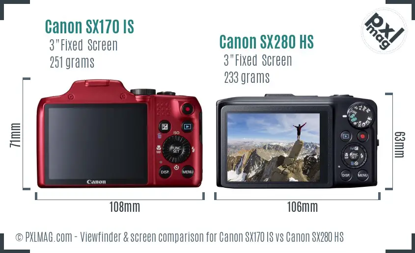 Canon SX170 IS vs Canon SX280 HS Screen and Viewfinder comparison