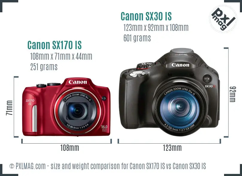 Canon SX170 IS vs Canon SX30 IS size comparison