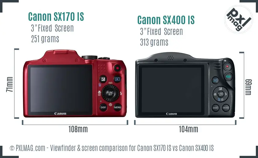 Canon SX170 IS vs Canon SX400 IS Screen and Viewfinder comparison