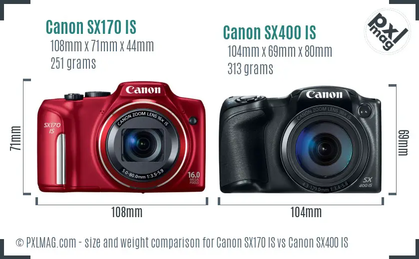 Canon SX170 IS vs Canon SX400 IS size comparison