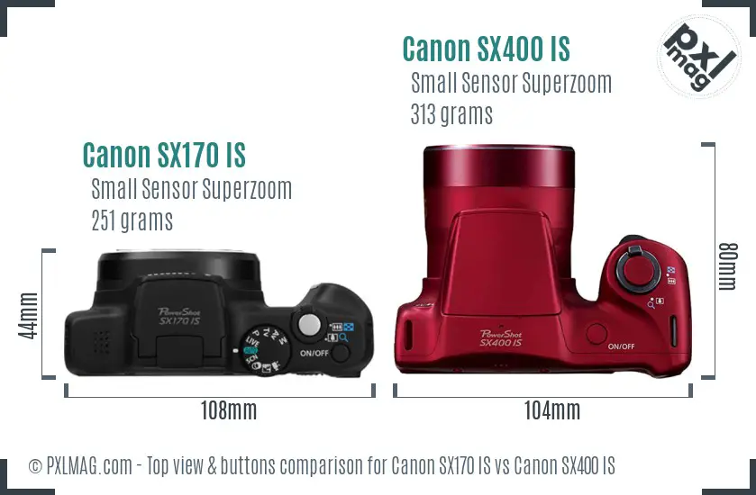 Canon SX170 IS vs Canon SX400 IS top view buttons comparison
