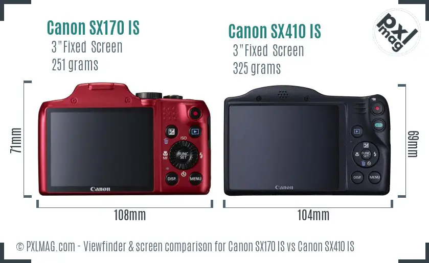 Canon SX170 IS vs Canon SX410 IS Screen and Viewfinder comparison