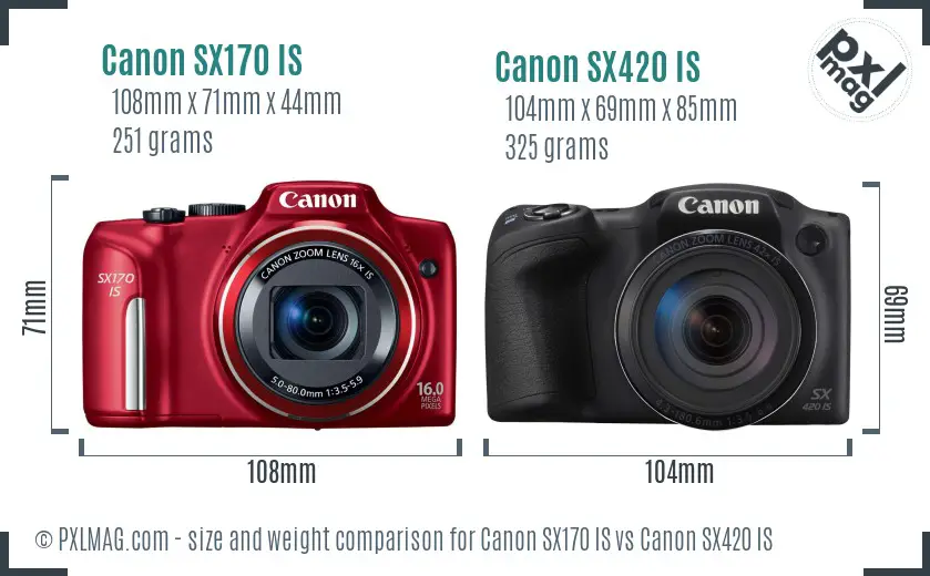 Canon SX170 IS vs Canon SX420 IS size comparison