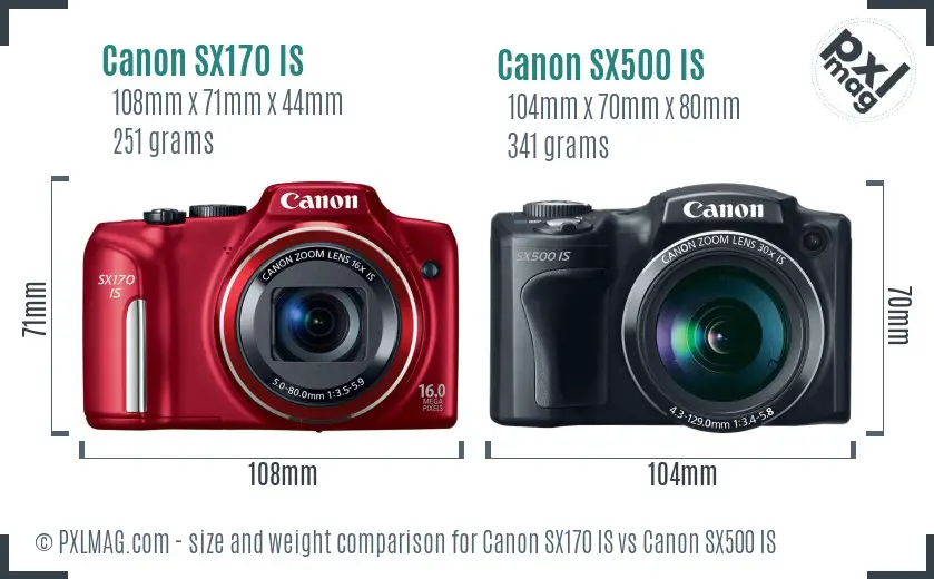 Canon SX170 IS vs Canon SX500 IS size comparison