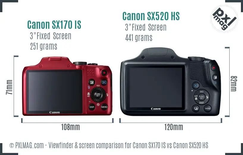 Canon SX170 IS vs Canon SX520 HS Screen and Viewfinder comparison