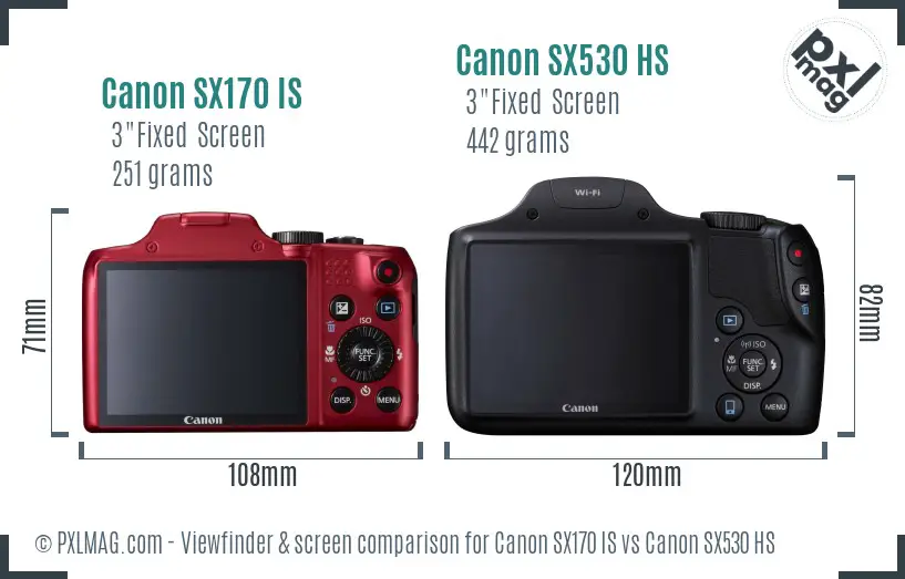 Canon SX170 IS vs Canon SX530 HS Screen and Viewfinder comparison