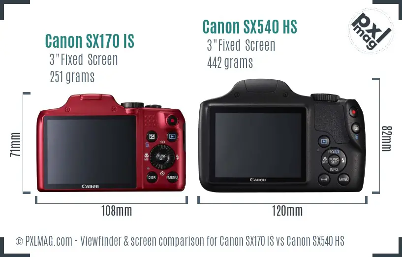 Canon SX170 IS vs Canon SX540 HS Screen and Viewfinder comparison
