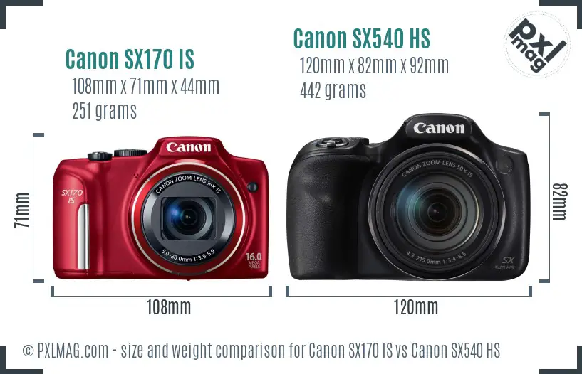 Canon SX170 IS vs Canon SX540 HS size comparison