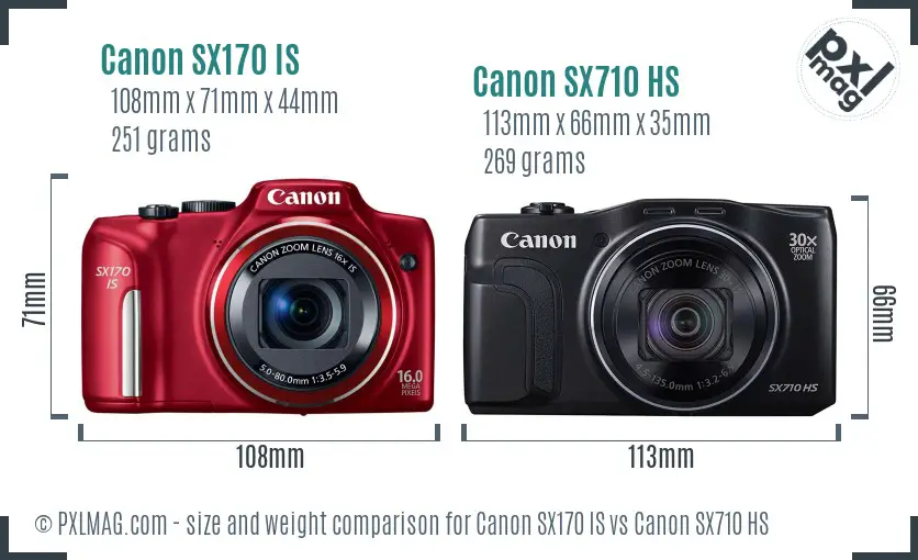 Canon SX170 IS vs Canon SX710 HS size comparison