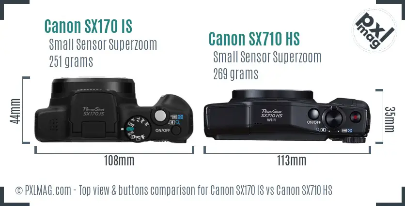 Canon SX170 IS vs Canon SX710 HS top view buttons comparison