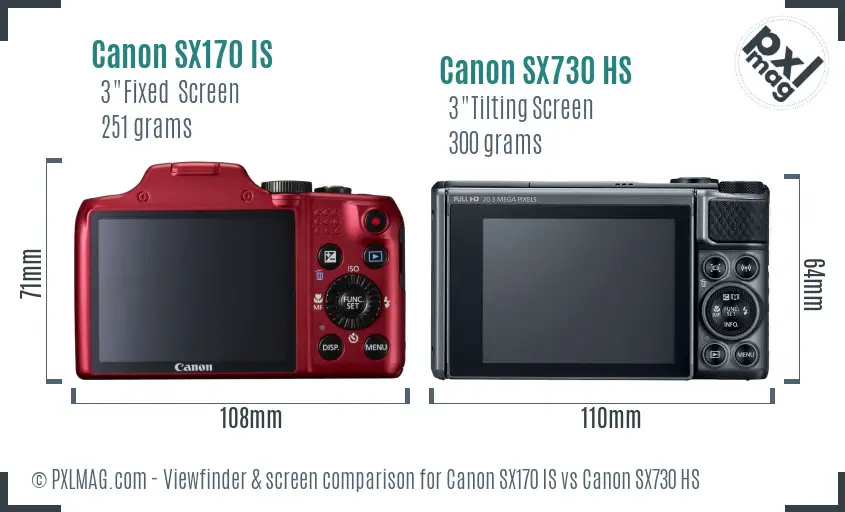 Canon SX170 IS vs Canon SX730 HS Screen and Viewfinder comparison