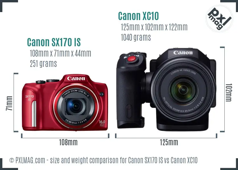 Canon SX170 IS vs Canon XC10 size comparison