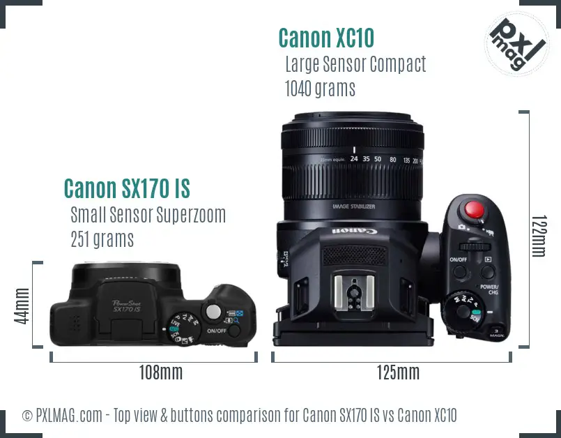 Canon SX170 IS vs Canon XC10 top view buttons comparison