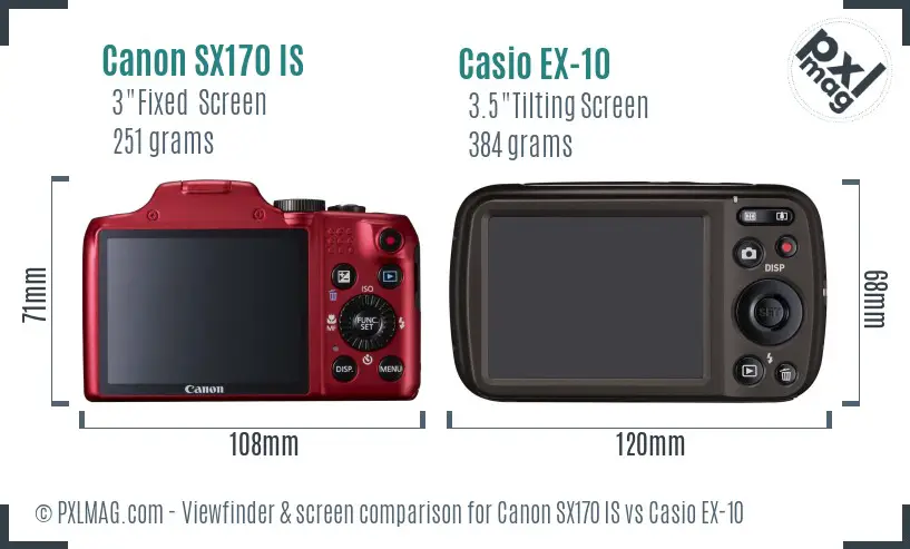 Canon SX170 IS vs Casio EX-10 Screen and Viewfinder comparison