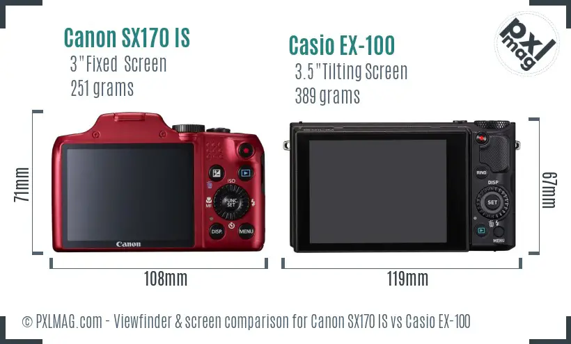 Canon SX170 IS vs Casio EX-100 Screen and Viewfinder comparison